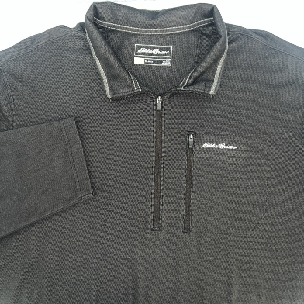 Eddie Bauer Travex Men's Pullover 1/4 Zip Sweater Black Mock Neck Size 3XL